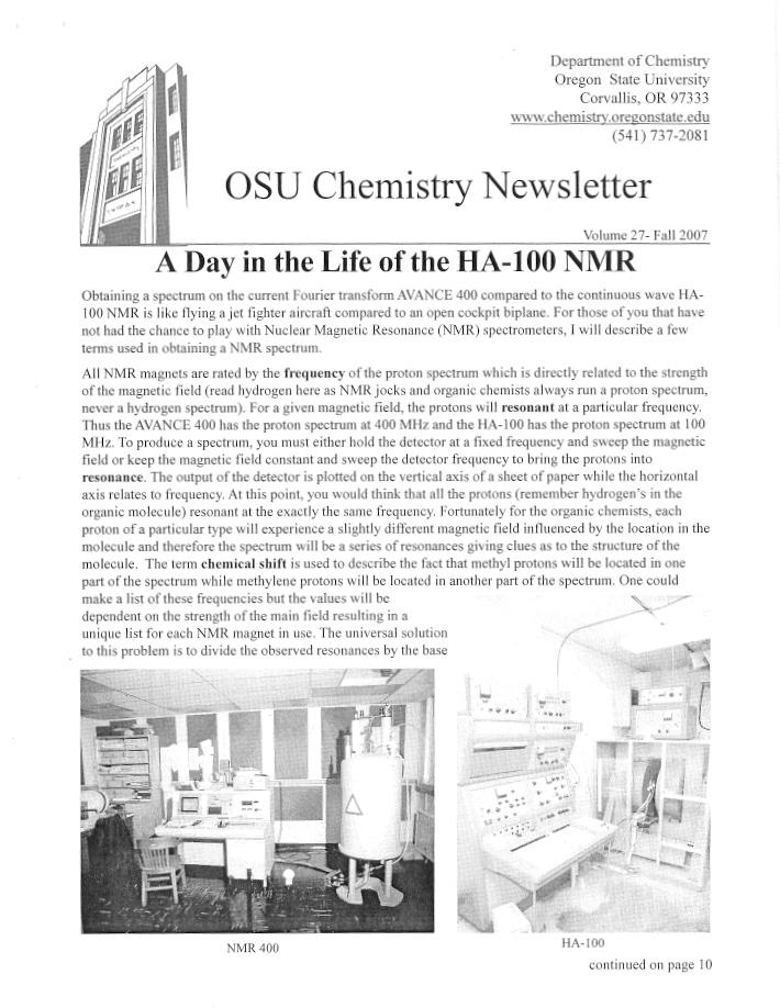 Chemistry newsletter Fall 2007 Cover